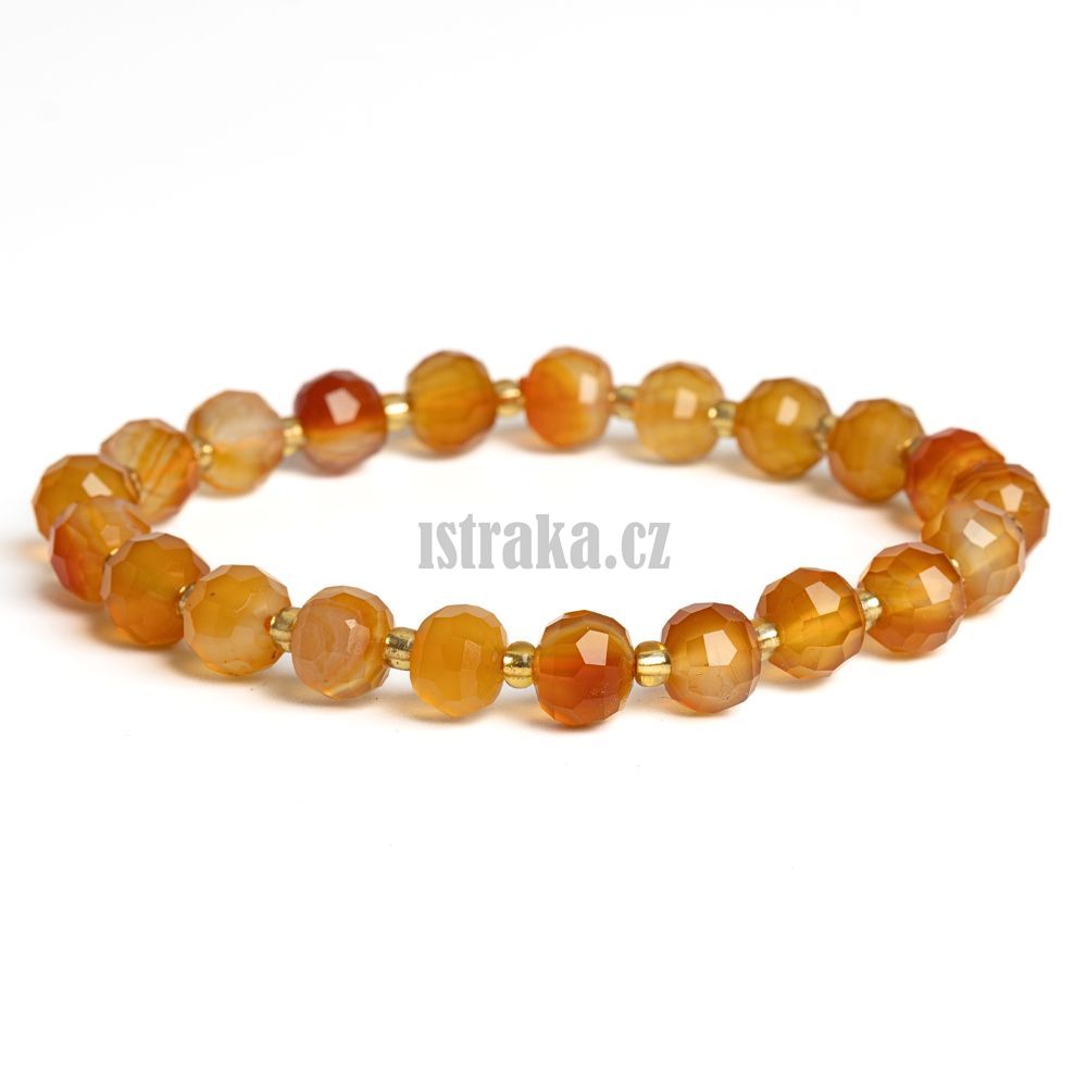 Náramek karneol 6x8mm broušené rondelky s rokajlem Náramek karneol 6x8mm broušené rondelky s rokajlem