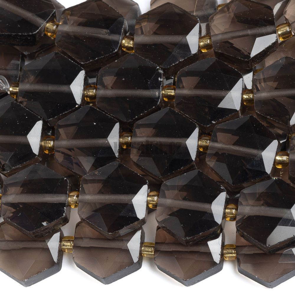 Obsidián hnědý korálky 12mm hexagony broušené půlšňůra Obsidián hnědý korálky 12mm hexagony broušené půlšňůra
