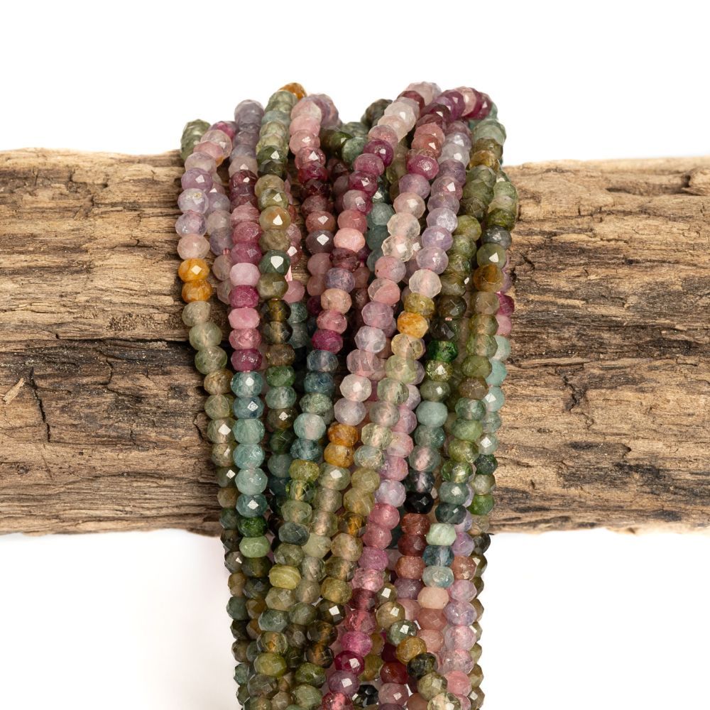 Turmalín vícebarevný korálky 3x2mm rondelky broušené šňůra Turmalín vícebarevný korálky 3x2mm rondelky broušené šňůra