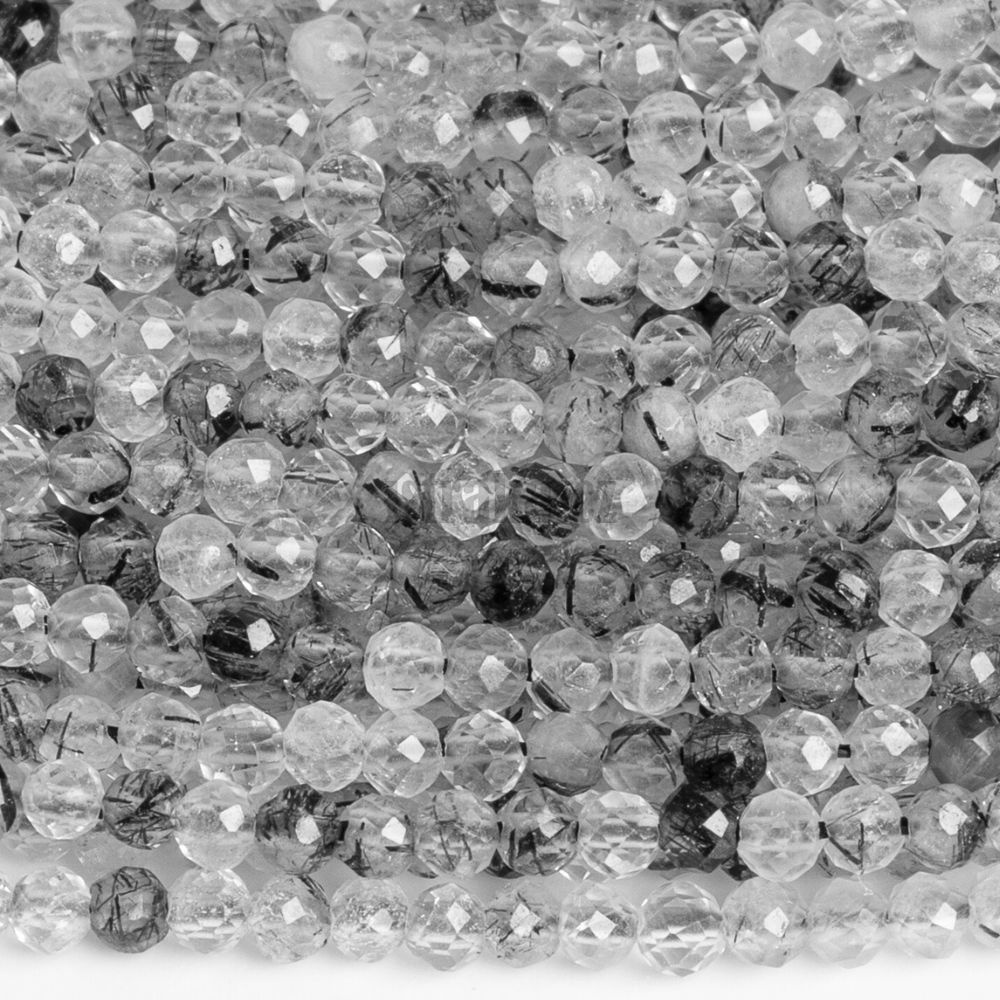 Křišťál s černým turmalínem korálky 2,5mm broušené šňůra Křišťál s černým turmalínem korálky 2,5mm broušené šňůra