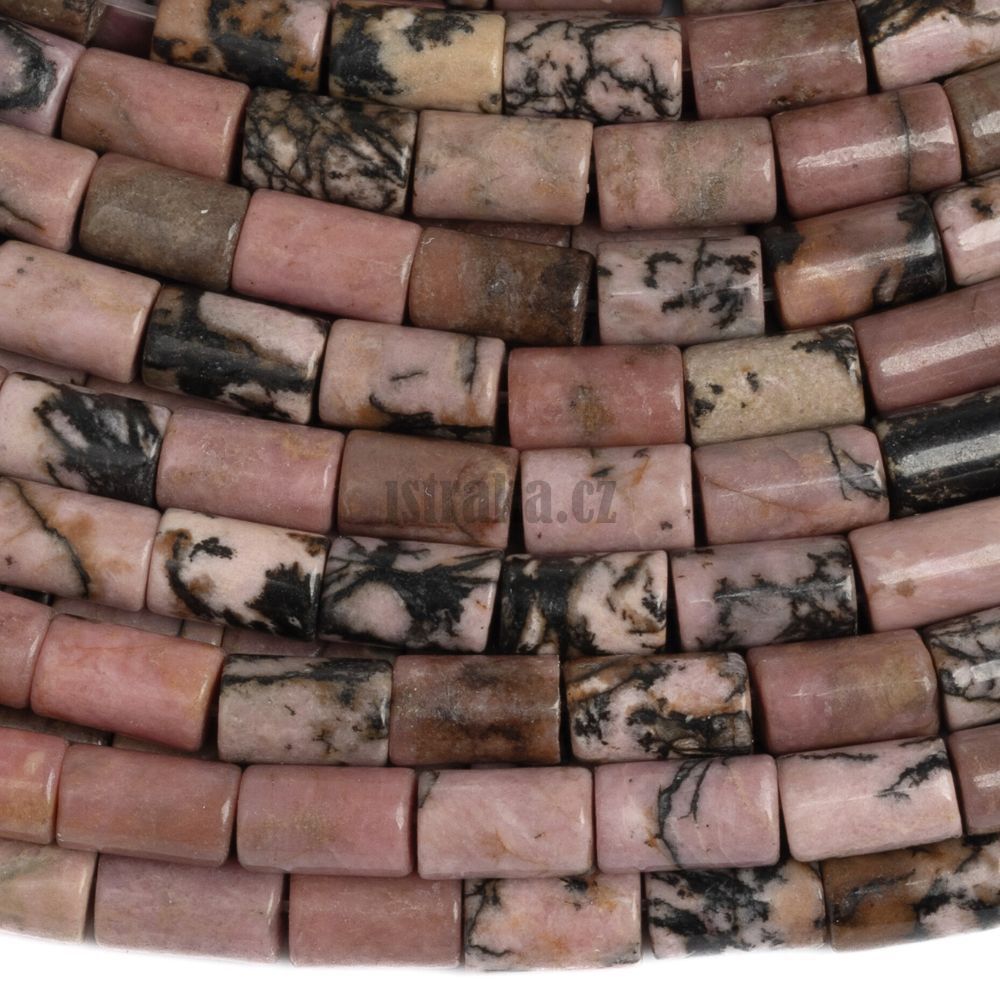 Rodonit mix barev trubičky korálky 5x8mm šňůra Rodonit mix barev trubičky korálky 5x8mm šňůra
