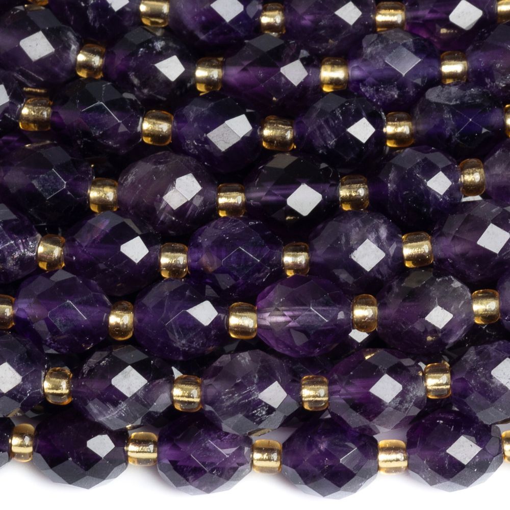 Ametyst korálky 7x8mm olivy s rondelkami půlšňůra Ametyst korálky 7x8mm olivy s rondelkami půlšňůra