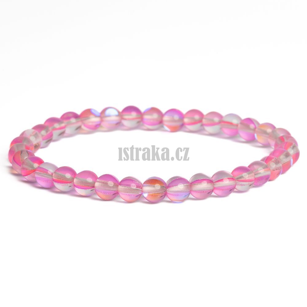 Náramek měsíční kámen syntetický 6mm růžový Náramek měsíční kámen syntetický 6mm růžový
