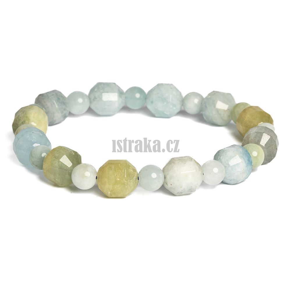 Náramek akvamarín mix barev 10mm soudky Náramek akvamarín mix barev 10mm soudky