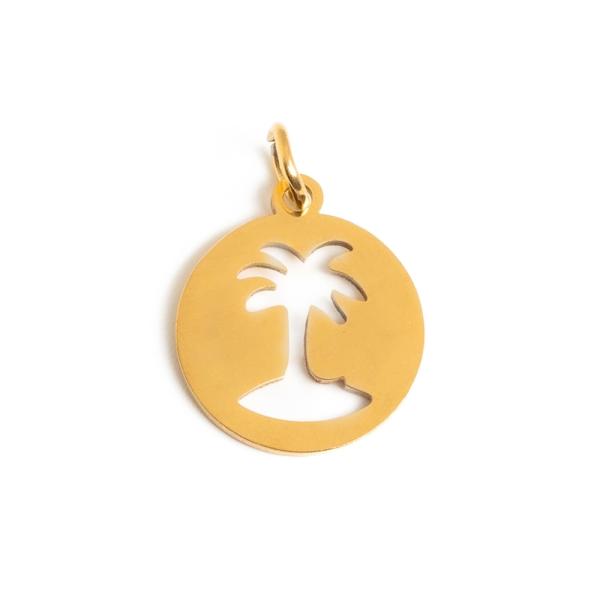 P��v�sek placka s kokosovou palmou 13mm nerez zlat�