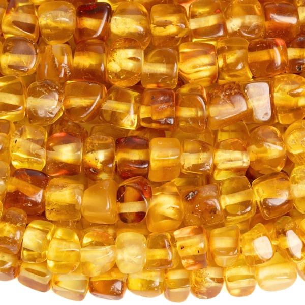 Jantar �lut� pr�hledn� kor�lky 6mm nepravideln� kostky ���ra