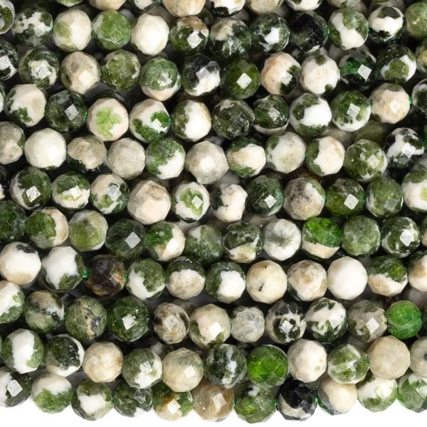 Diopsid kor�lky 3mm brou�en� zelen� b�l� ���ra