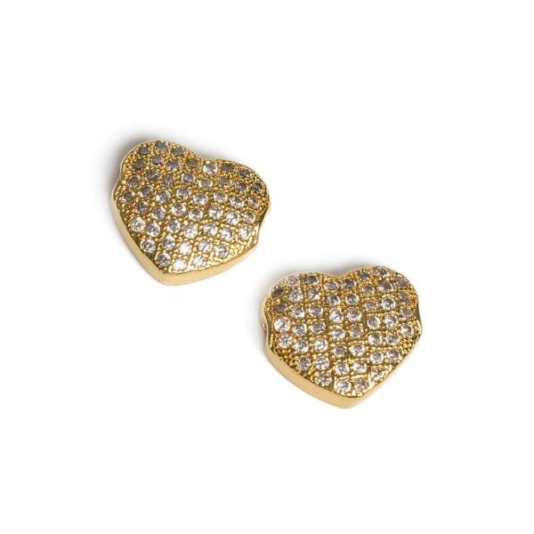 Srdce kor�lek ploch� zlat� s b�l�mi zirkony