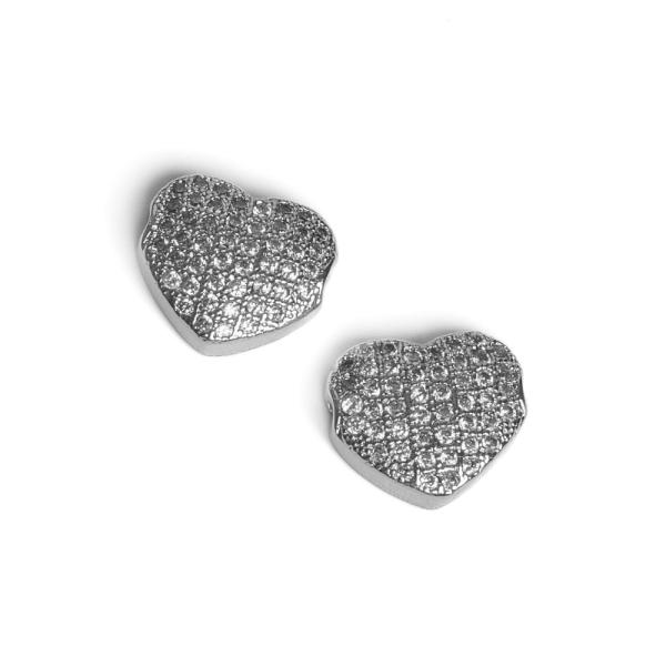Srdce kor�lek ploch� st��brn� s b�l�mi zirkony