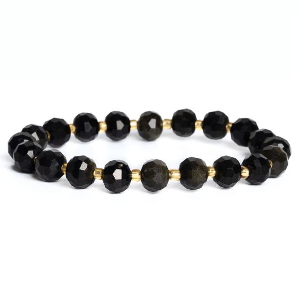 N�ramek obsidi�n zlat� 6x8mm brou�en� rondelky s rokajlem
