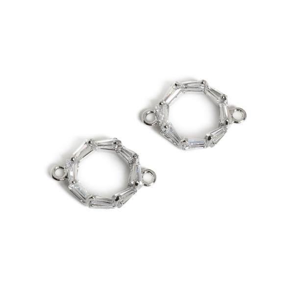 Kruh mezid�l 14x9 mm st��brn� s b�l�mi zirkony