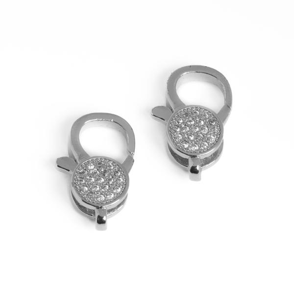 Karabina 16x10mm st��brn� s b�l�mi zirkony