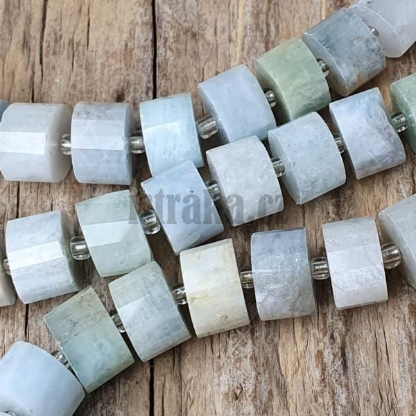 Akvamarn korlky 10x7mm vleky s rokajlem plra