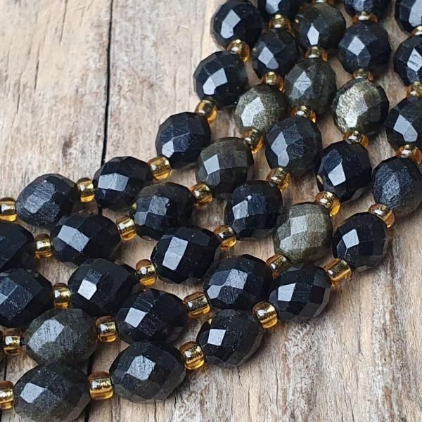 Obsidin zlat korlky olivy 6x8mm brouen plra