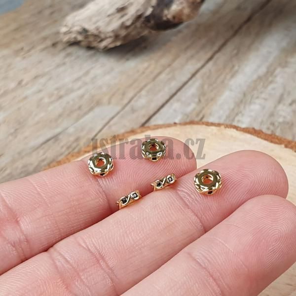 Rondelka korlka 6x2 mm zlat s ernmi zirkony