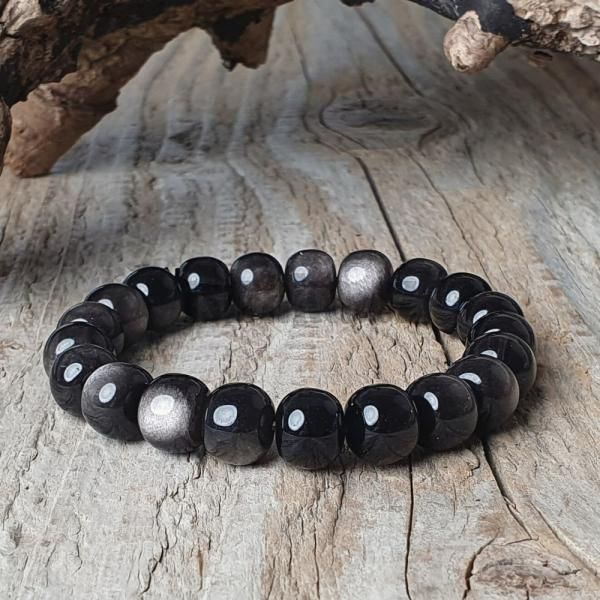 Nramek obsidin stbrn 9x10mm tun rondelky