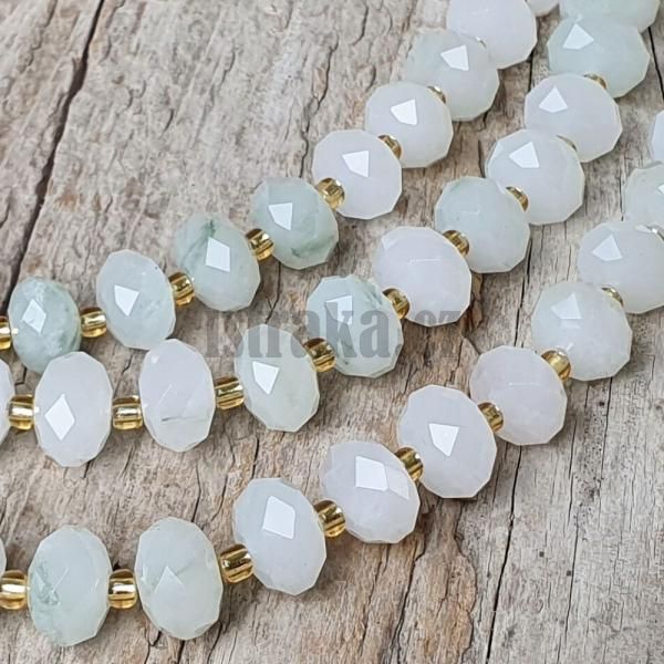 Jadeit svtlezelen korlky 6x10mm rondelky brouen plra