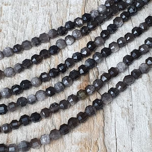 Obsidin stbrn korlky 4mm brouen soudek plra