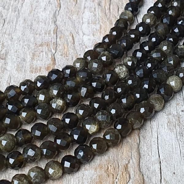 Obsidin zlat korlky 4mm brouen plra
