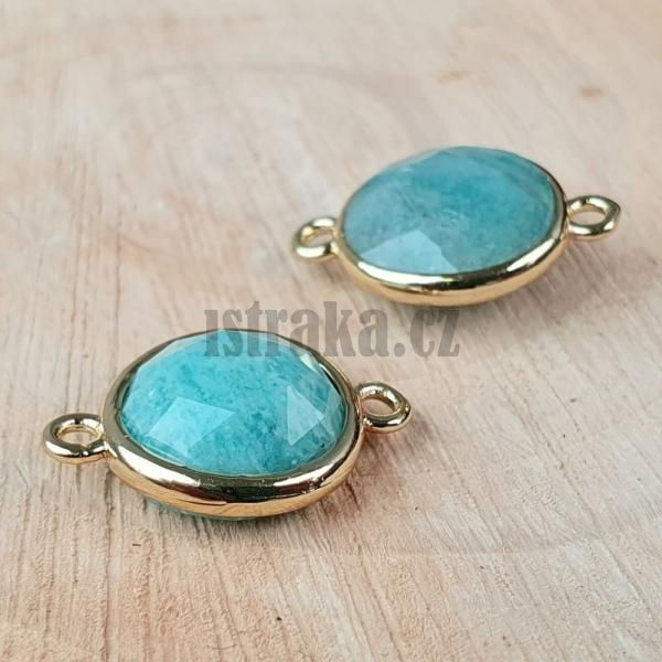 Medzikus amazonit 16x12mm placka se zlatm rmem