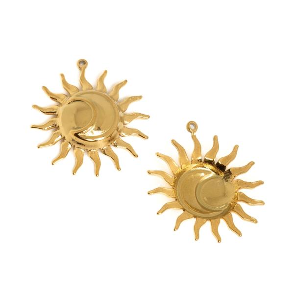 P��v�sek slunce s m�s�cem 27 mm zlat� nerezov� ocel (ion plating)