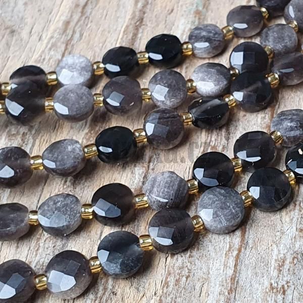 Obsidin stbrn korlky 6mm disky brouen plra