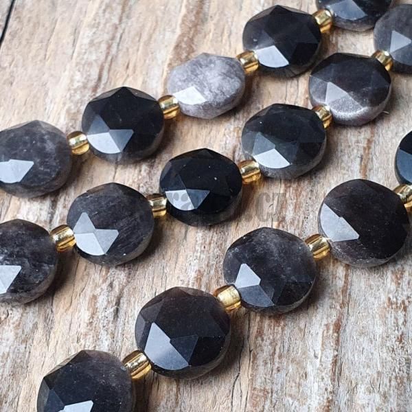 Obsidin stbrn korlky 10mm disky brouen plra