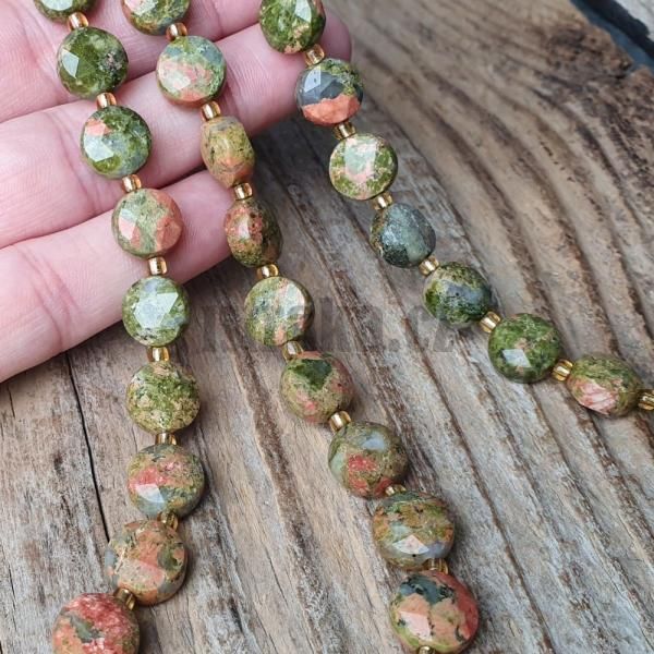 koralky-z-mineralu-unakit-disky-brusene-10mm-leskle-fazetovane-ploche-zelene-oranzove-