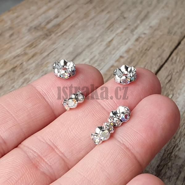 trasov korlky rondelky 8mm stbrn re crystal AB 20 ks