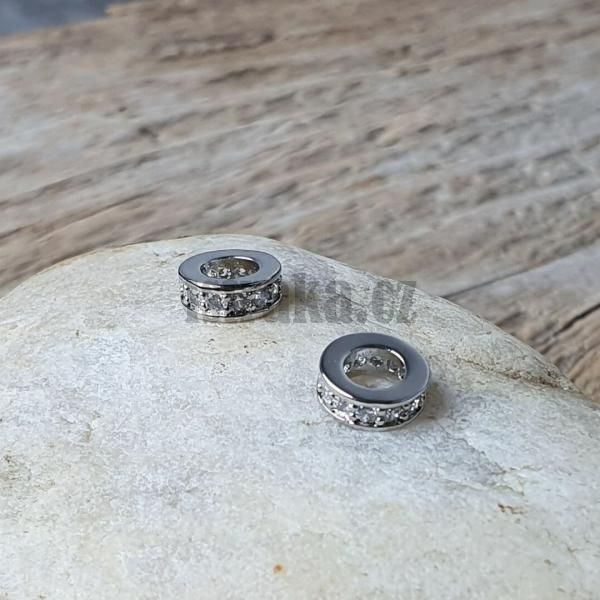 Rondelka korlka velkodrov 7x3mm stbrn s blmi zirkony