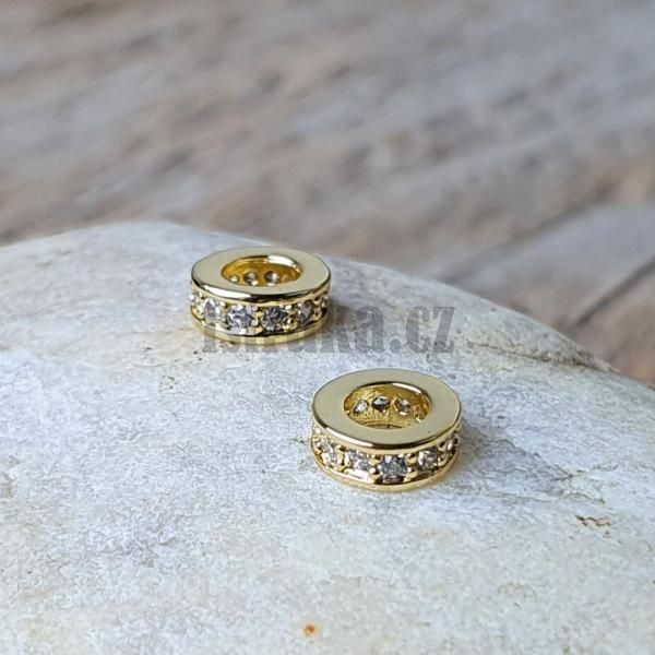Rondelka korlka velkodrov 7x3mm zlat s blmi zirkony