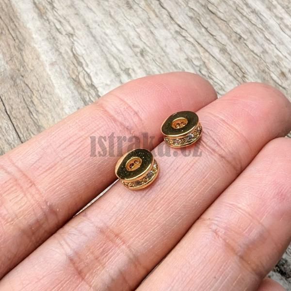 Rondelka korlka 7x3mm zlat s bielymi zirknmi 1