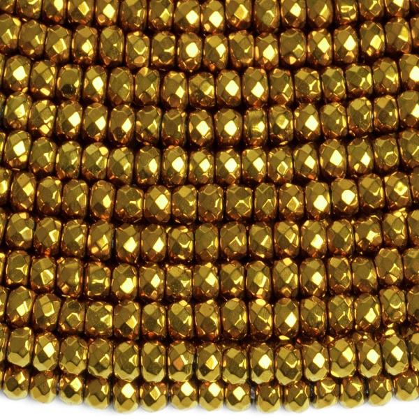 Hematit kor�lky 3x2mm rondelky zlat� brou�en� ���ra