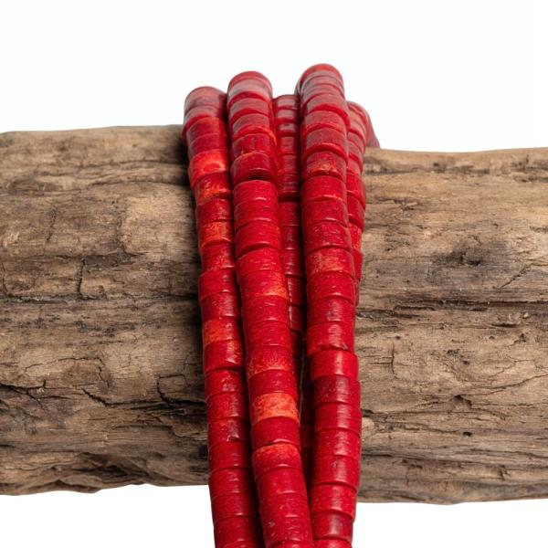 Tyrkys syntetick� �erven� kor�lky 4x2mm heishi p�l���ra