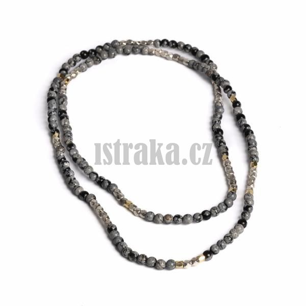Nhrdelnk z obsidinu vlokovho + hematit 4mm