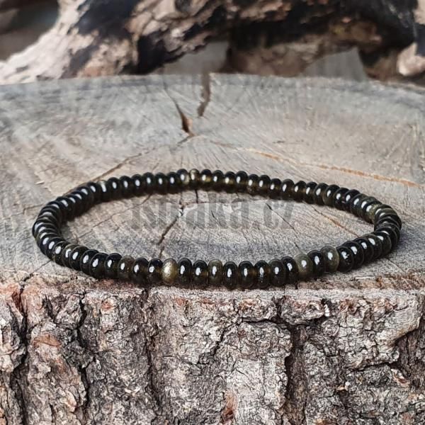 Nramek obsidin zlat 2x4mm rondelky