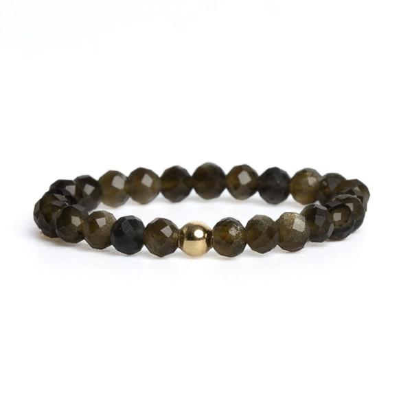 Prsten ze zlat�ho obsidi�nu 2�3 mm s kovov�m kor�lkem