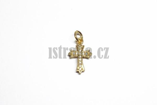 Křížek přívěsek zlatý s bílými zirkony