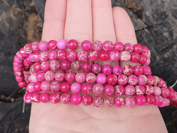 Jaspis regalit korálky 6mm tmavé růžové šňůra
