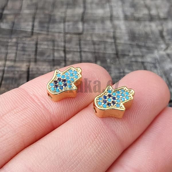 Hamsa korlek zlat s tyrkysovmi zirkony