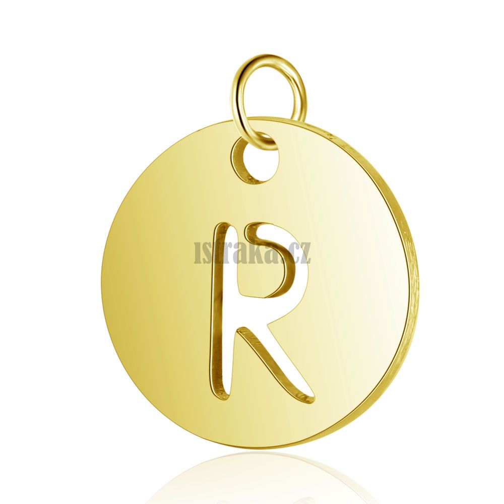 Placka písmeno R přívěsek zlatý nerez